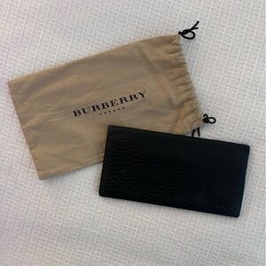 Burberry Black Leather Long Card Wallet with Logo Dust Bag